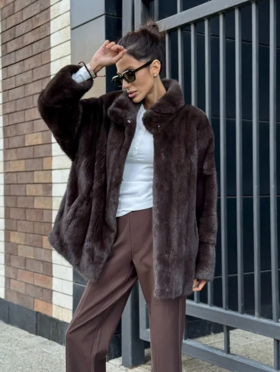 Полушубок автоледи из меха норки - стойка воротник - фото 10