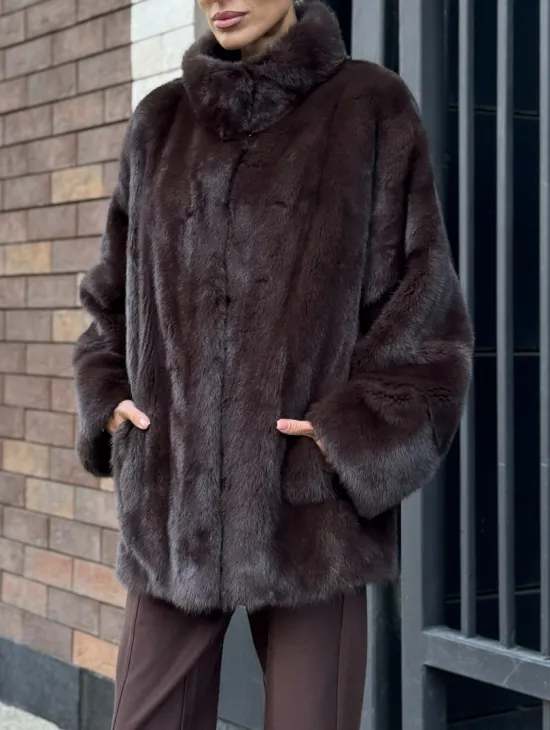 Полушубок автоледи из меха норки - стойка воротник - фото 3