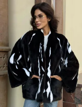 Черный норковый полушубок с рисунком - фото 4