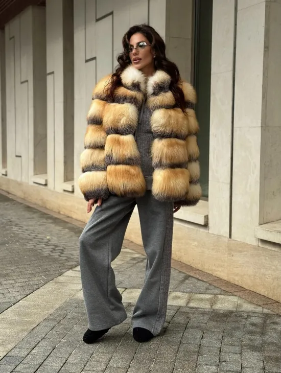 Полушубок из меха лисы Golden-grey fox стойка воротник - фото 9