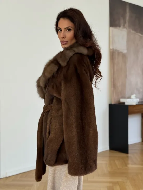 Норковый полушубок - цвет соболь - фото 7
