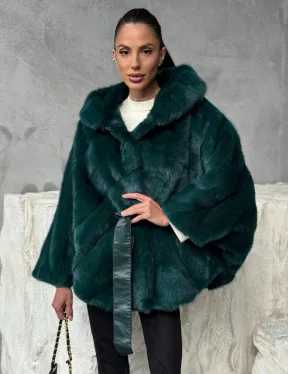 Норковый полушубок с капюшоном - фото 0