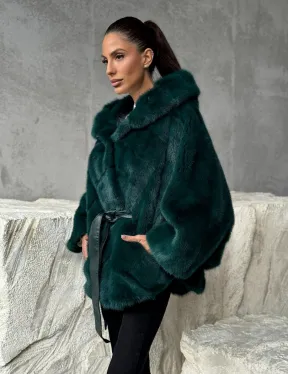 Норковый полушубок с капюшоном - фото 7