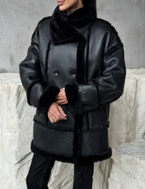 Черная современная дубленка - фото 1