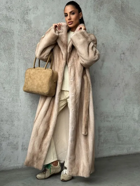 Длинная норковая шуба пастель - фото 0