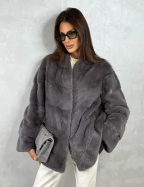 Норковый полушубок - графит - фото 8