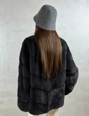 Полушубок норковый - темный графит - фото 5