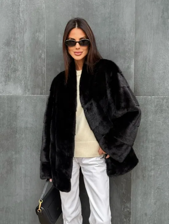 Черный норковый полушубок - фото 7