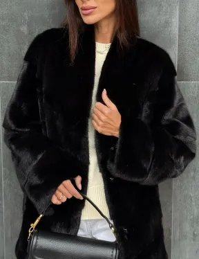 Черный норковый полушубок - фото 1