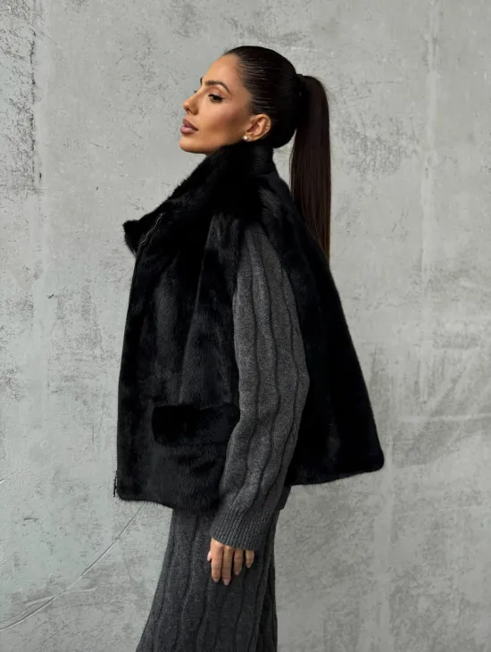 Черная норковая жилетка - фото 9