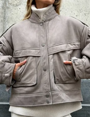 Зимняя дубленка - бомбер - фото 1