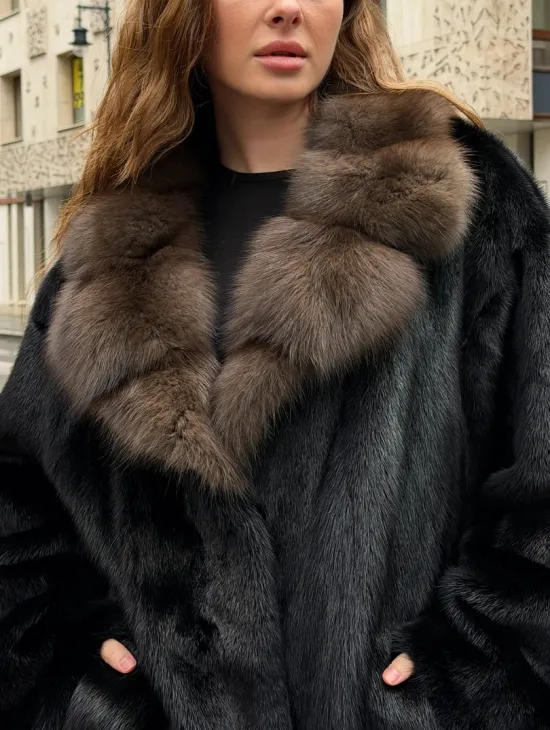 Норковая шуба - воротник куница - фото 1