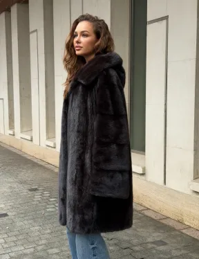 Норковая шуба с капюшоном - фото 9