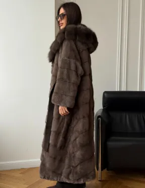 Шуба-кимоно с капюшоном куница - фото 5