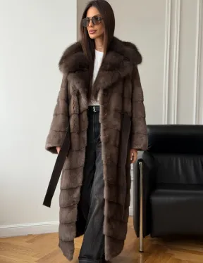 Шуба-кимоно с капюшоном куница - фото 0