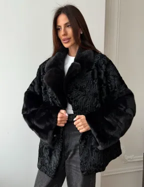 Полушубок из каракуля с норкой - фото 7