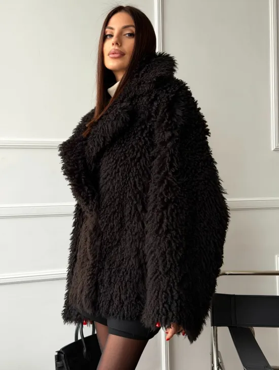 Коричневая дубленка из меха Тиградо - фото 6