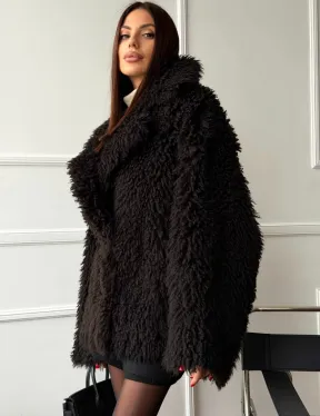 Коричневая дубленка из меха Тиградо - фото 6
