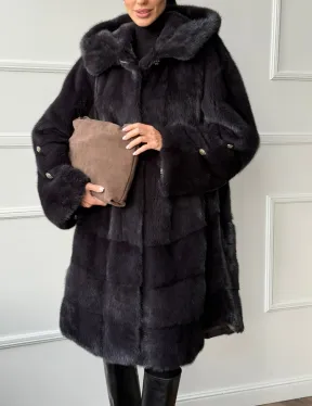Норковая шуба с капюшоном - графит - фото 5