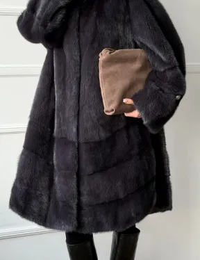 Норковая шуба с капюшоном - графит - фото 3