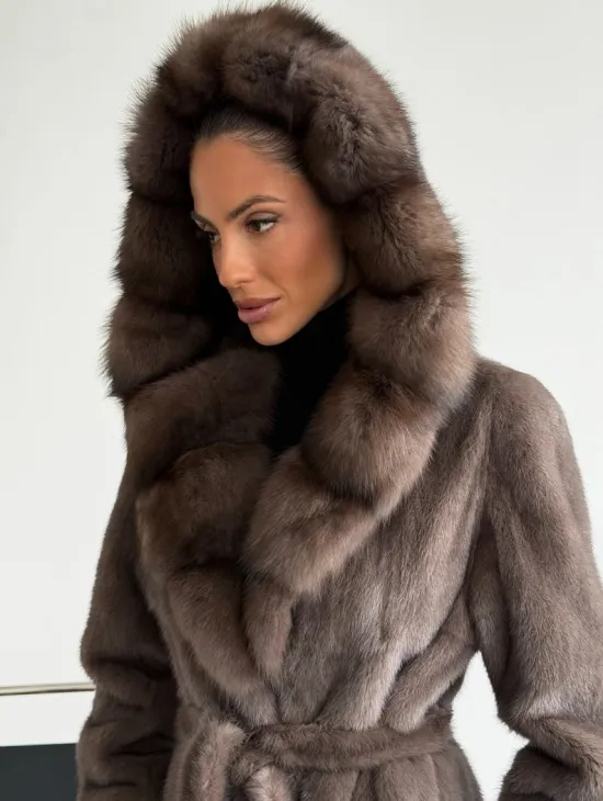 Шуба норковая длинная с капюшоном - фото 2