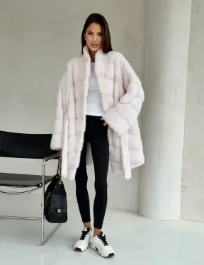 Белая шуба-кимоно, мех норка - фото 10