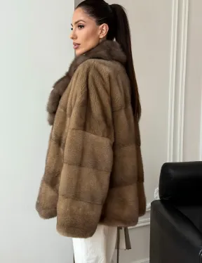 Норковый полушубок - воротник куница - фото 8