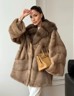 Шуба норковая с капюшоном куница - фото 0