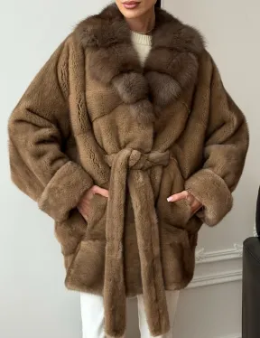 Шуба норка - воротник куница - фото 4