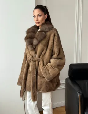 Шуба норка - воротник куница - фото 9