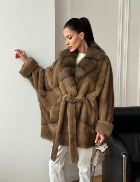 Шуба норка - воротник куница - фото 13