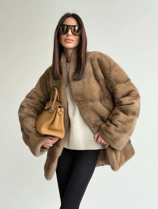 Полушубок пастель мех норка - фото 9