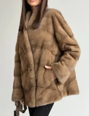 Полушубок пастель мех норка - фото 2