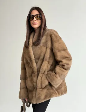 Полушубок пастель мех норка - фото 11