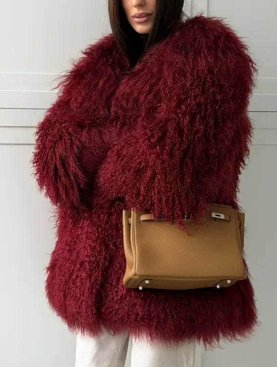 Шуба из ламы PREMIUM - бургунди - фото 2