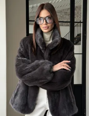 Меховой норковый жакет (серый) - фото 10