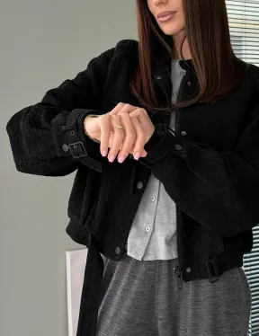 Черный замшевый кроп - бомбер - фото 3