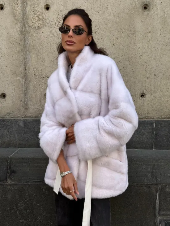 Короткая норковая шуба - цвет жемчуг - фото 9