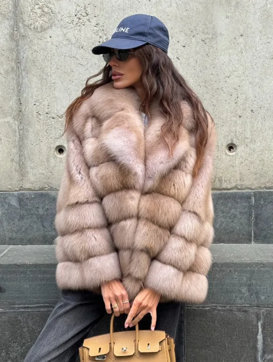 Шуба из меха куницы - цвет Tortora - фото 0