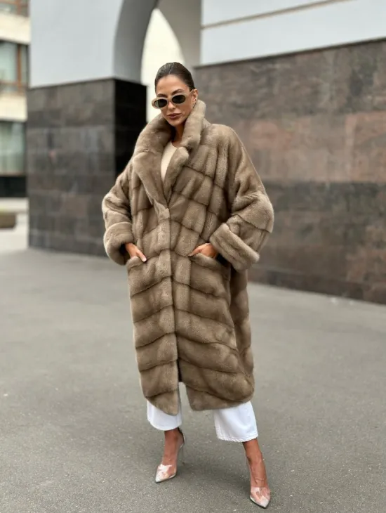 Норковая шуба в цвете пастель - аукционная норка - фото 4