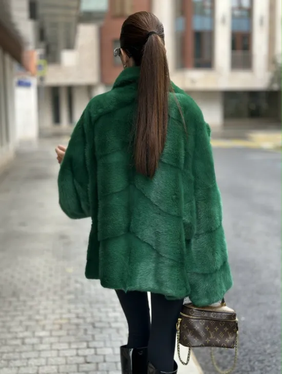 Куртка из норки с английским воротником - цвет изумруд - фото 3