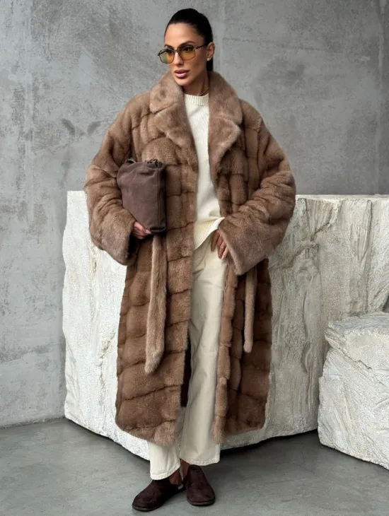 Шуба норковая английский воротник - цвет пастель - фото 8