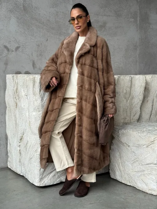 Шуба норковая английский воротник - цвет пастель - фото 7