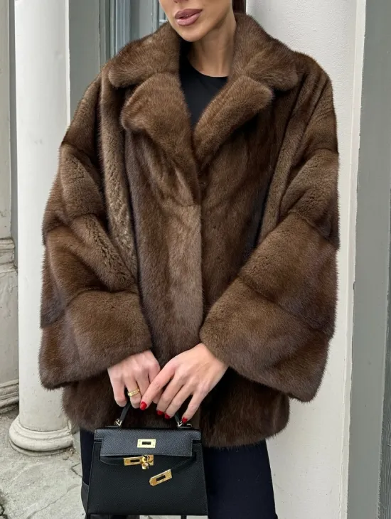 Кимоно полушубок английский воротник - цвет соболь - фото 1