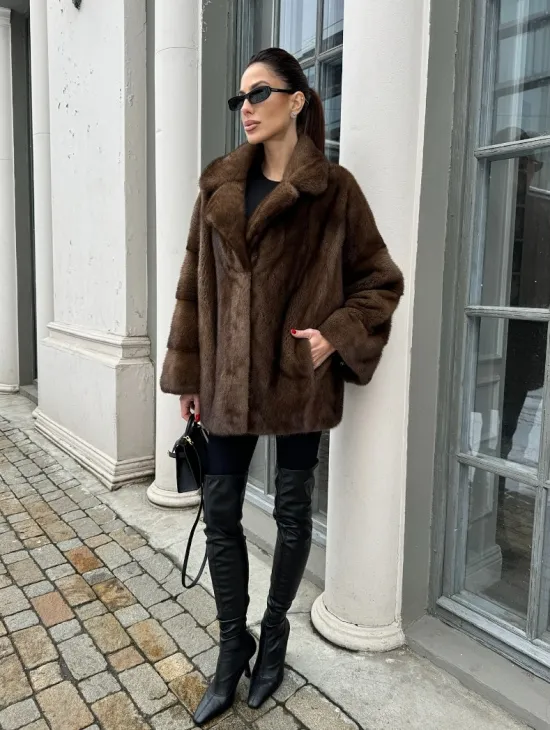 Кимоно полушубок английский воротник - цвет соболь - фото 8