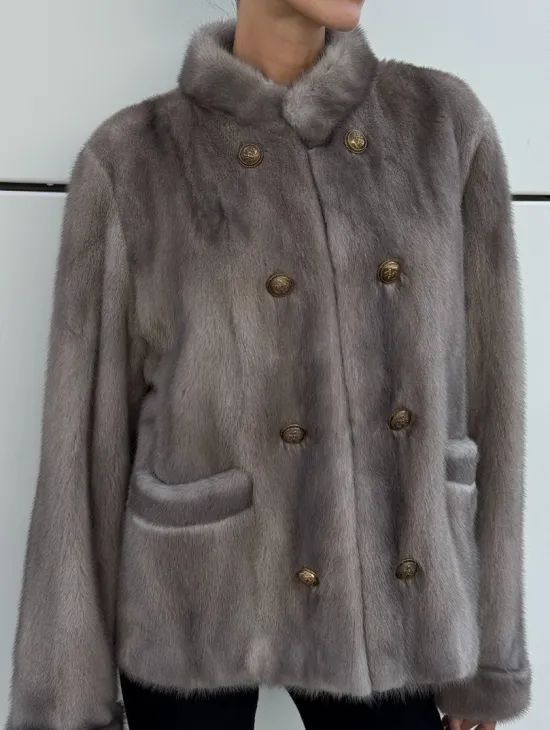 Жакет норковый в цвете сапфир - фото 2