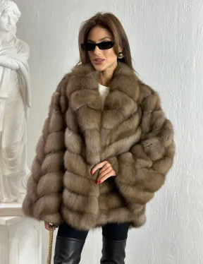 Жакет из куницы с шалью - фото 3