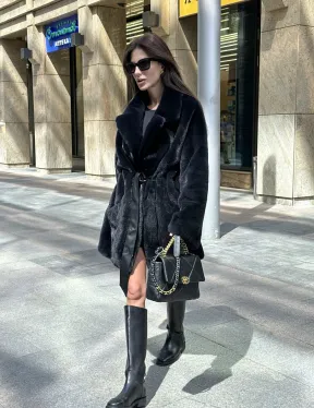 Шуба из плюшевой норки NAFA, роспуск - цвет черный изумруд - фото 4