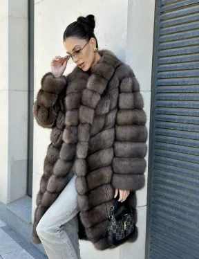 Шуба из меха баргузинского соболя - седина 1, воротник шаль - фото 2