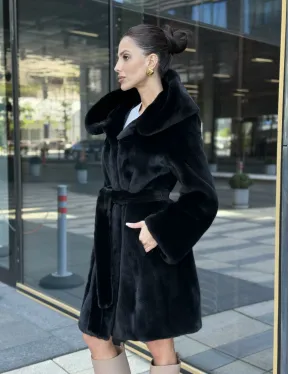 Шуба норковая с капюшоном, мех BLACKGLAMA - фото 2